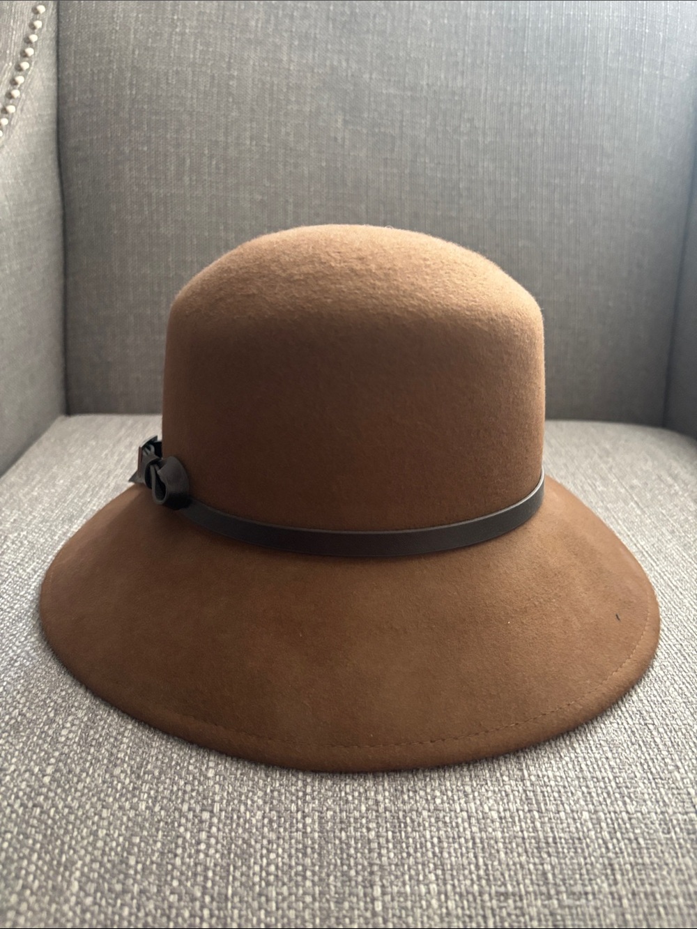 Nine West Brown Felt Cloche Hat with Dark Brown Band